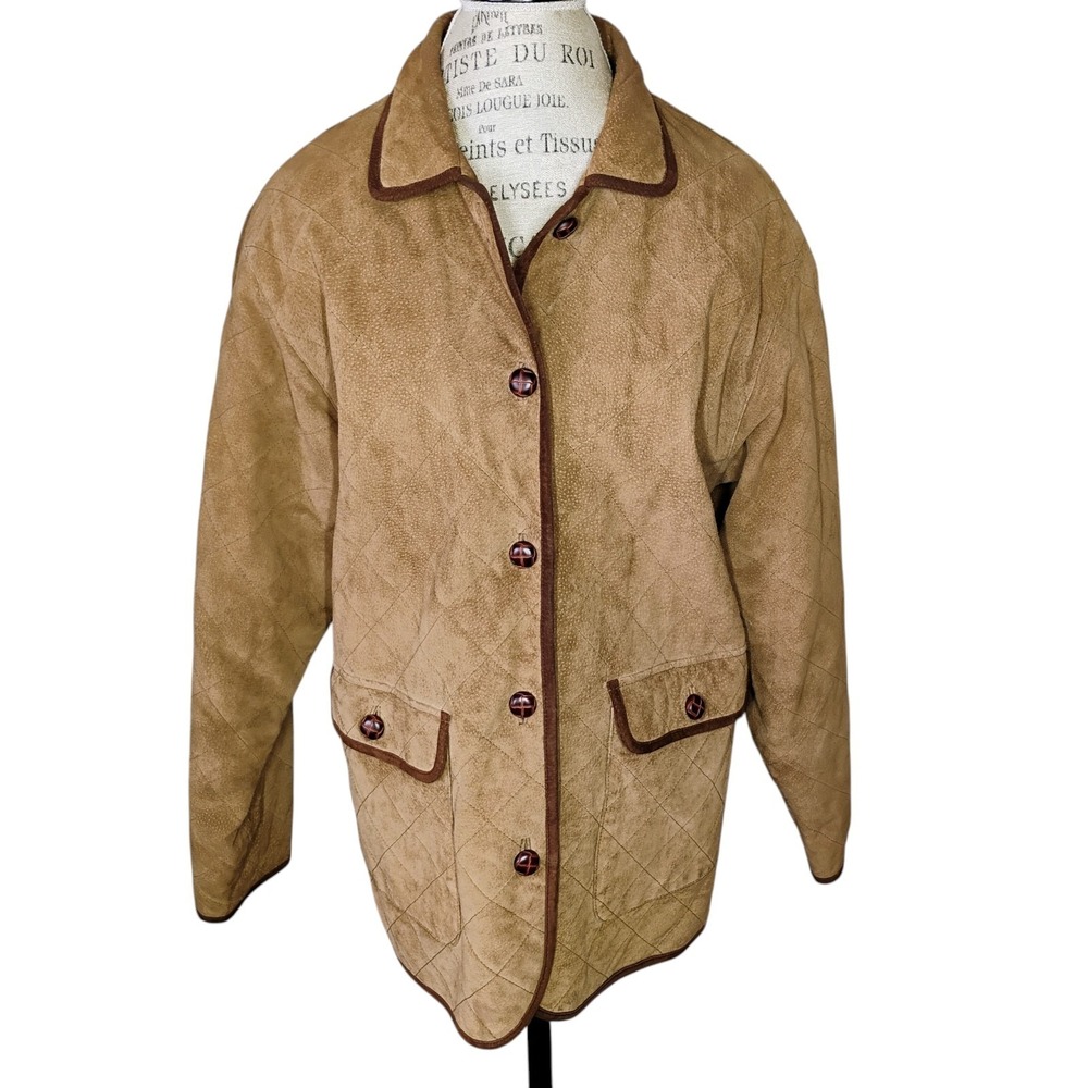 Vintage Talbots Suede Leather Barn Jacket Womens‎ S Beige Tan Chore Oversized